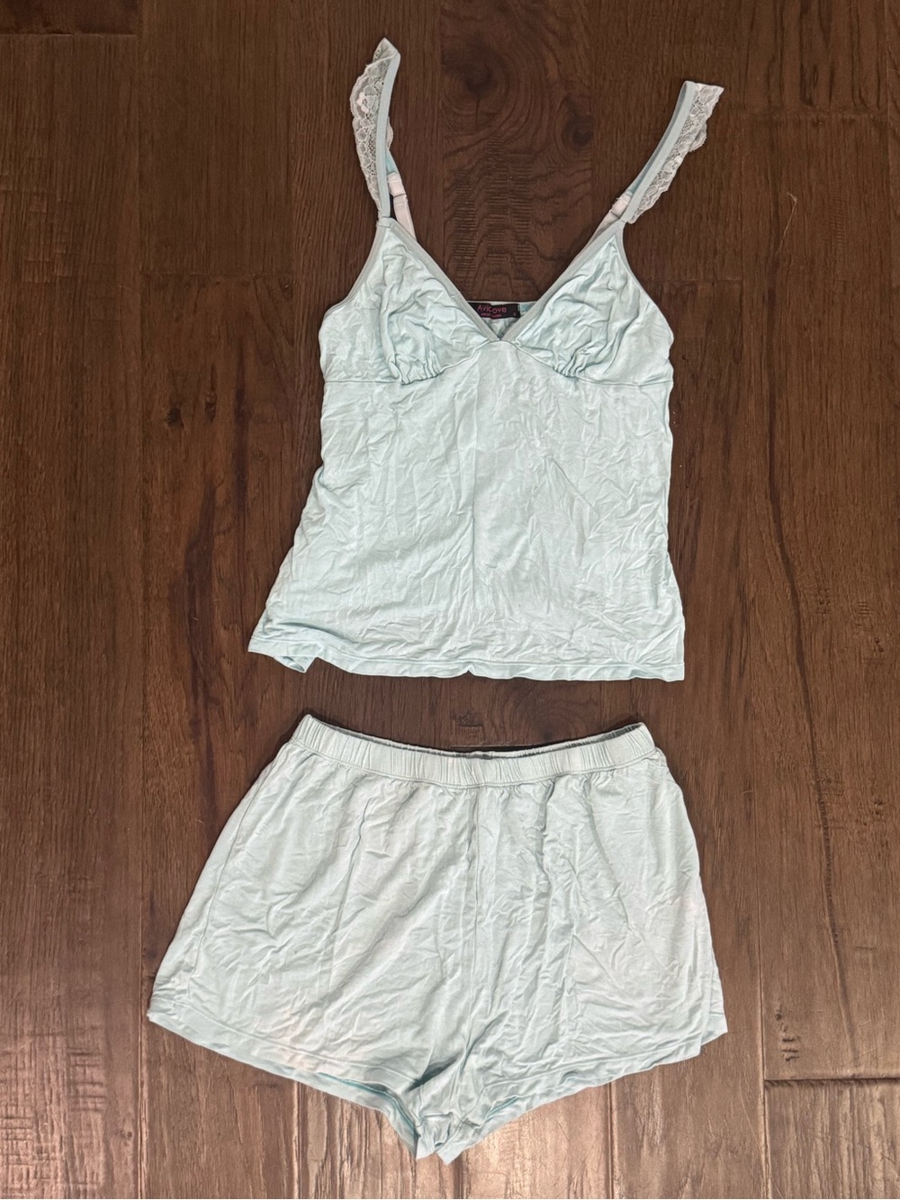 Lace-Trim Cami and Shorts Pajama Set in Pale Mint